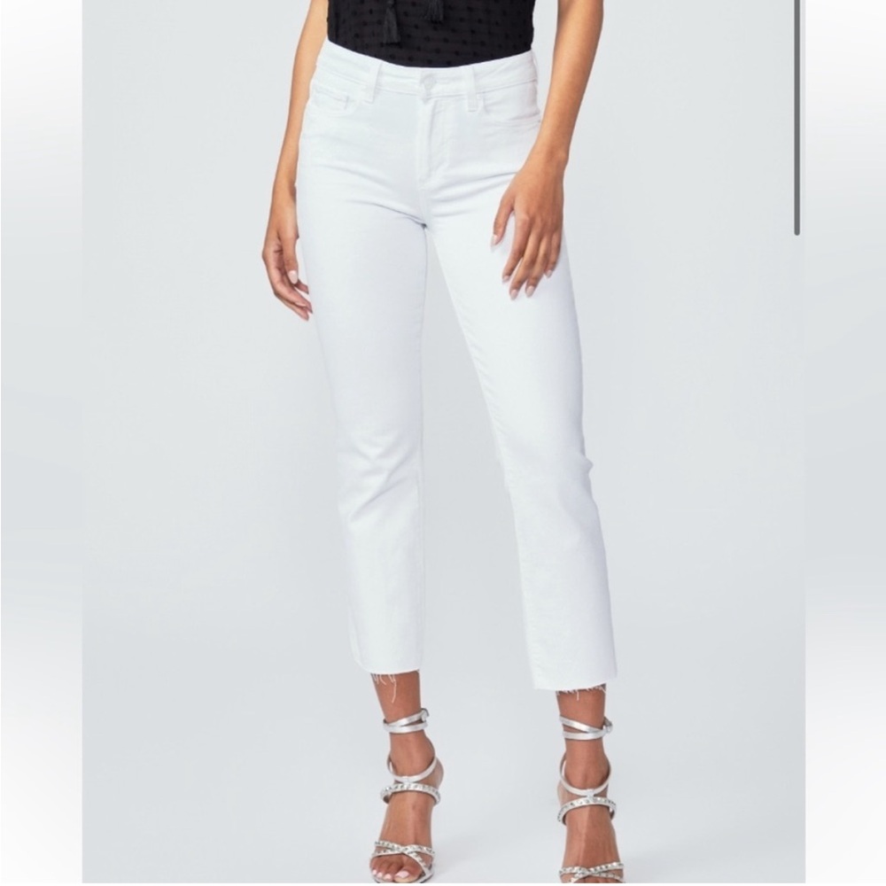 Paige White Cindy crop Jeans raw hem crisp white high rise straight